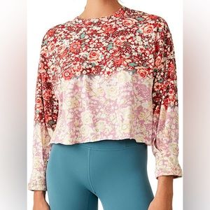 Free People Movement Inspire Printed Layer Tee Faded Poppy Red Size S NWT
